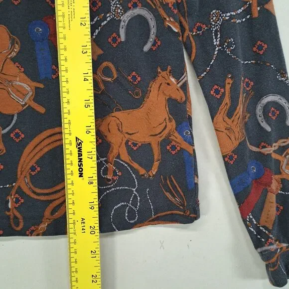 Anthropologie Rodeo XSP Long Sleeve Mock Neck Shirt Horse Equestrian Print Small - Picture 6 of 8